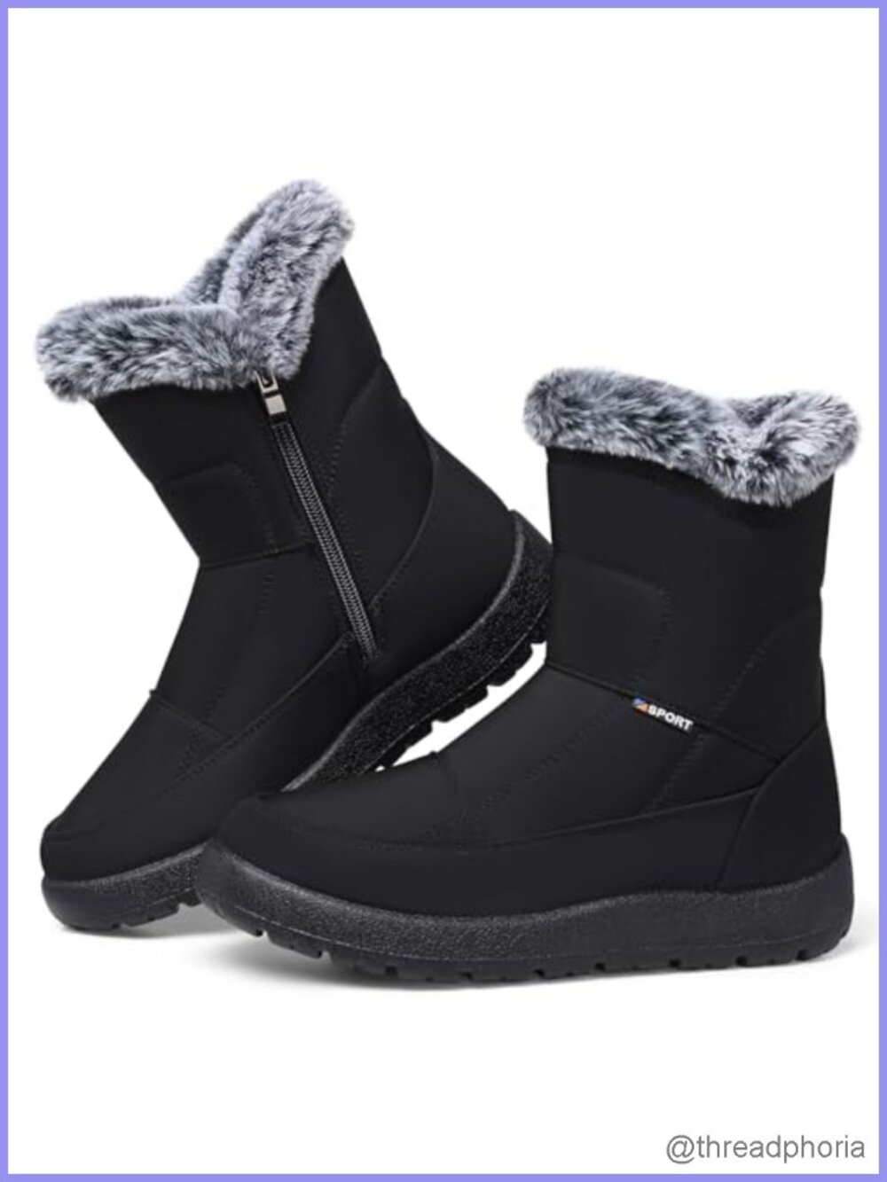 Waterproof Fur-Lined Ankle Snow Boots Side Zipper Anti-Slip Winter Booties